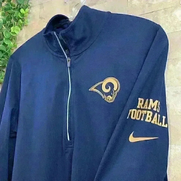 Los Angeles LA Rams Track Jacket Nike Dri Fit NFL 1/4 Zip Blue Yellow Size M - Picture 3 of 7
